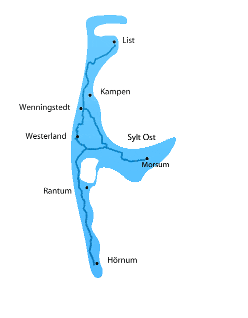 Kartographische Darstellung von Sylt und dem Gasnetz, von List über Morsum nach Hörnum